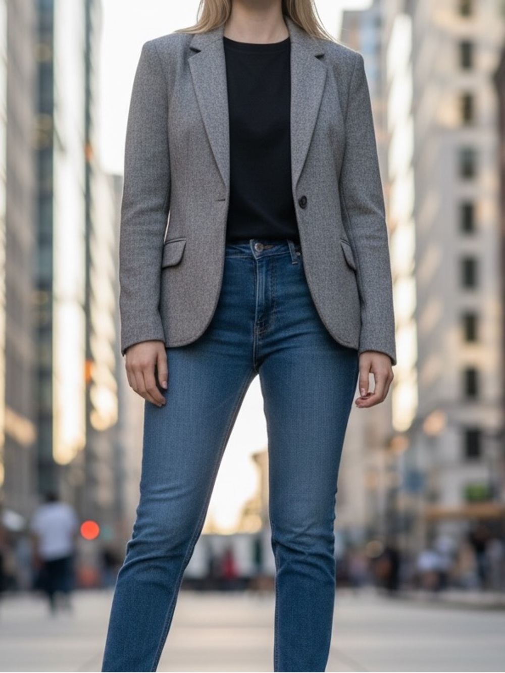 Women’s Gray Tailored Blazer Jacket Classic Structured Work Office Minimalist